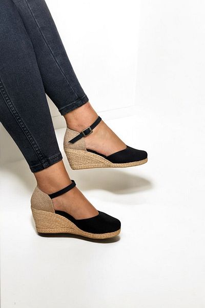 Y&D Shoes Дамски ленени еспадрили на танкетка – летни сандали със сламена задна част