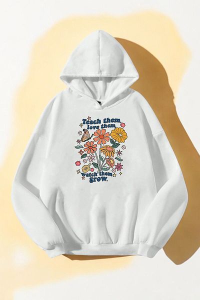 uyguntarz Φούτερ με κουκούλα Oversize - Flowers Printed