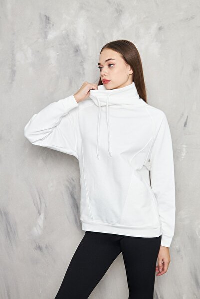 KİM Kİ O Ecru Women's Sweatshirt - Comfortable Collar, Lace-Up Pocket, 3 Thread No Ribbon