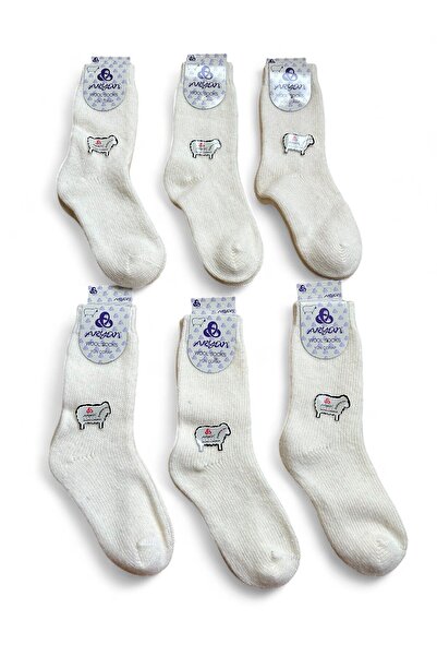 aryün Tamamen BOYASIZ Kız Erkek Çocuk Yün Kışlık Çorap 6 Çift Doğal Yün Rengi