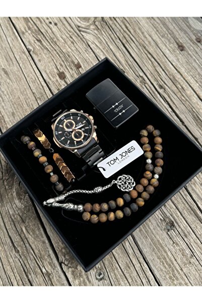 Tom Jones Orijinal Tom Jones Kol Saati Doğal Taş Tespih ve Bileklik Çakmak Se...