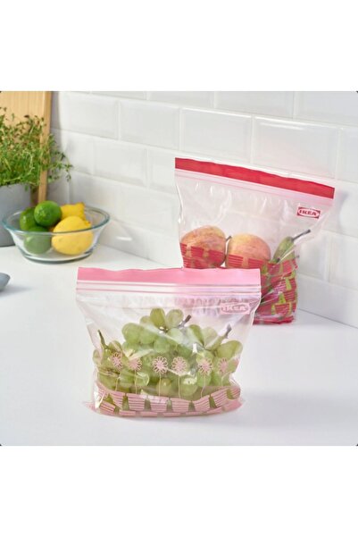 IKEA Istad Kilitlenebilir Buzdolabı Poşeti, 50parça 25x24cm 25 Adettir.21x19cm 25adet Pembe/kırmızı