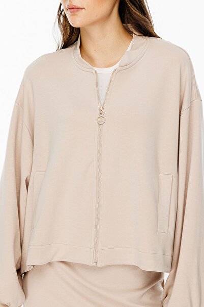 Hooopstore Stone Colored Bomber Jacket - Zipper Detailed