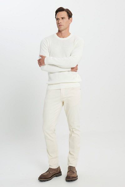 ALTINYILDIZ CLASSICS Ecru Knitwear Sweater - Cotton, Crew Neck, Honeycomb Texture, Standard Cut