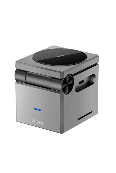 WIWU Wi-W030 Small Square Küp Tasarımlı Telefon & Akıllı Saat & Kulaklık İçin 3in1 Kablosuz Şarj Standı
