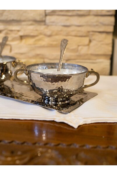 Bakır Concept BAKIR AYRAN TASI ÇİFT KULPLU ÇEKİÇ DÖVMELİ GÜMÜŞ RENK (1 ADET)