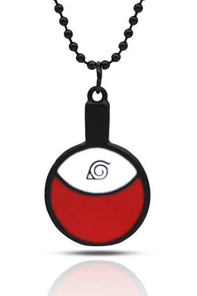 kolbi Naruto Uchiha Sembol Kolye - Mineli, Siyah Renk Top Zincirli