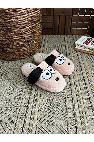 Behtah Kundura Men's and Women's Home Slippers - Dog Figured, Silent Sole, Plush Fluffy Dowry Slippers