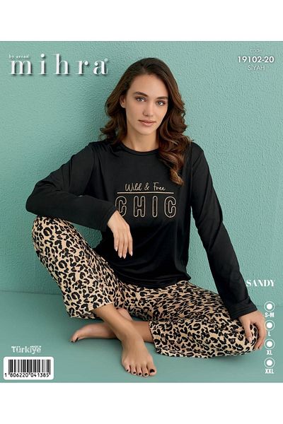 Mihra 19102-20 Sandy Pajama Set - Black Leopard Pattern