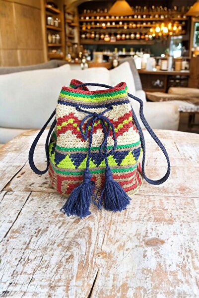 Pötikare Butik Atölye Desenli Heybag's Pamuklu El Örmesi El Yapımı Askılı Kad...