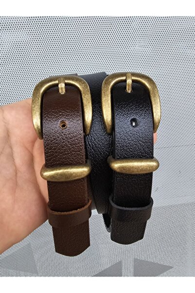 Kemerix %100 Hakiki Deri Antik Kaplama Tokalı Siyah-Acı Kahverengi 2'li Kemer Set