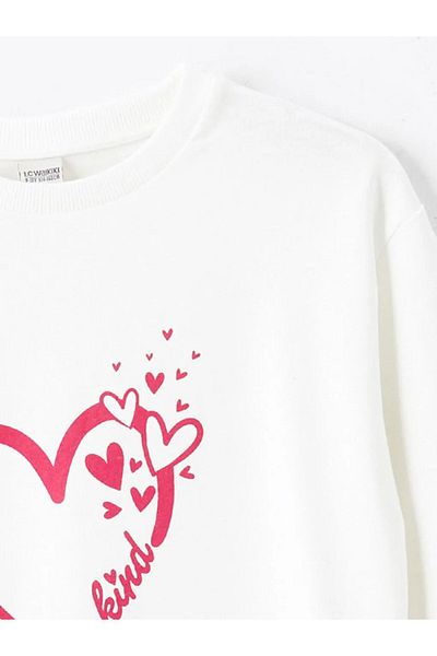 LC Waikiki LCW Kids Buxe Γυναικεία Παιδική Λευκή Φούτερ με λαιμόκοψη