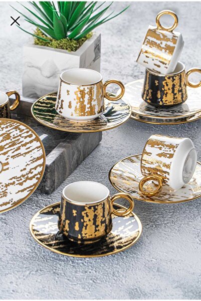 ACAR MUTFAK طقم أكواب قهوة سوداء من بورسلين أورورا مكون من 6 قطع