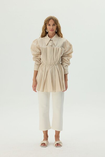 QALVE قميص نسائي من البوبلين مطوي