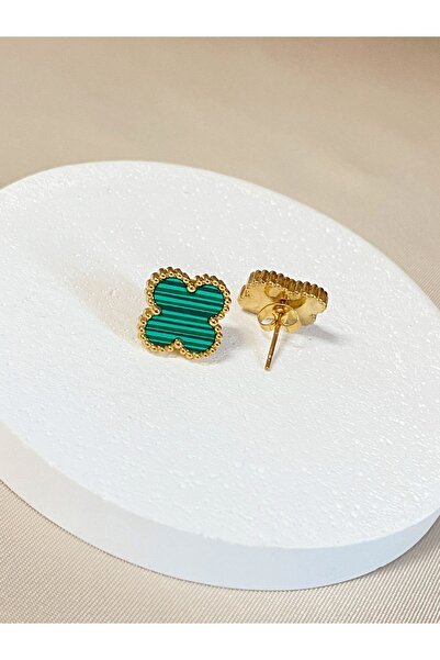 GUNESTAKI Glare Yeşil Yonca Van Cleef Model Çelik Küpe