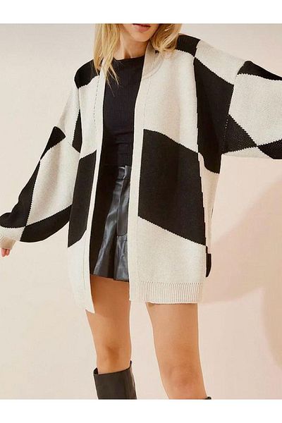 YUGA KNİTTİNG JACHETĂ CARDIGAN GROASĂ DE FEMEIE CU DESIGN CU MODEL DE CONTRAST