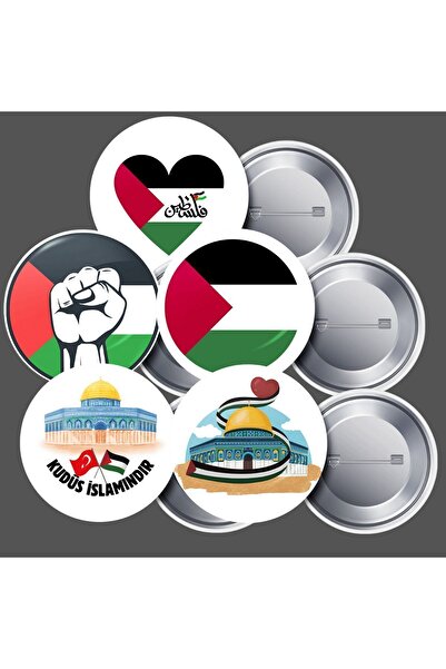 DeBu Tasarım Filistin Kudüs Gazze Temalı 5 Farklı Çeşit İğneli Yaka Rozeti 58...