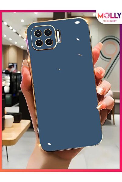 Molly Technology Oppo Reno 4 Lite Için Petrol Mavisi Kenarları Gold Detaylı L...