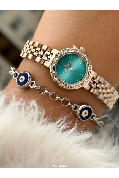Reward New Model Color Steel Cord Small Mini Case Rhinestoned Women's Wristwatch + Nazar Beaded Bracelet