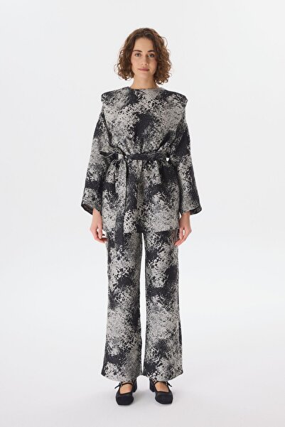 QALVE Jacquard Trousers Set - Belt Detailed