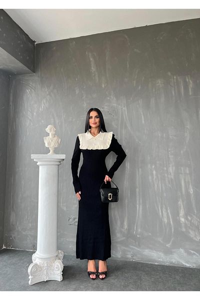MAY MARA Rochie lungă din tricot - Decolteu polo și detaliu cu volane
