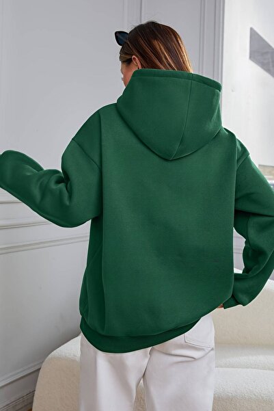 LUMİZA Πράσινη γυναικεία φούτερ με κουκούλα Oversize Hoodie