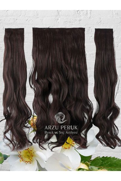 arzuperuk peruk ve saç atölyesi Half Moon Fiber Synthetic Wavy + 2 Side Snaps - Dark Brown