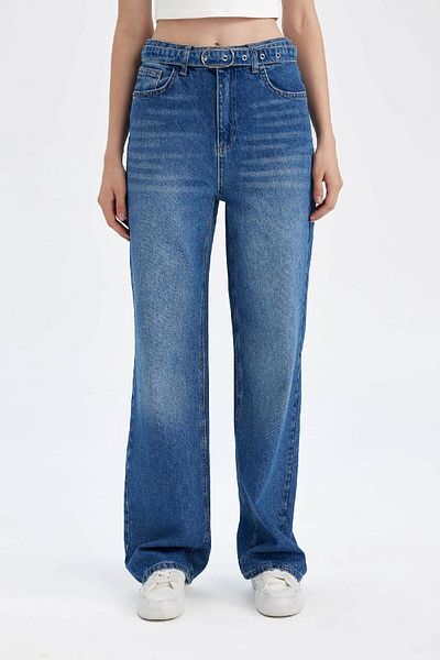 DeFacto Pantaloni largi din anii 90 cu talie înaltă - Pantaloni lungi de spălat cu blugi D1336ax24wn