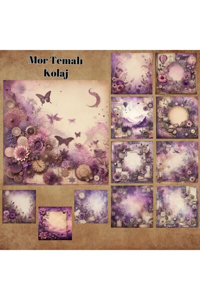 Pink Swan Craft Vintage ljubičasti set od 12 komada naljepnica za kolaž - Mat...