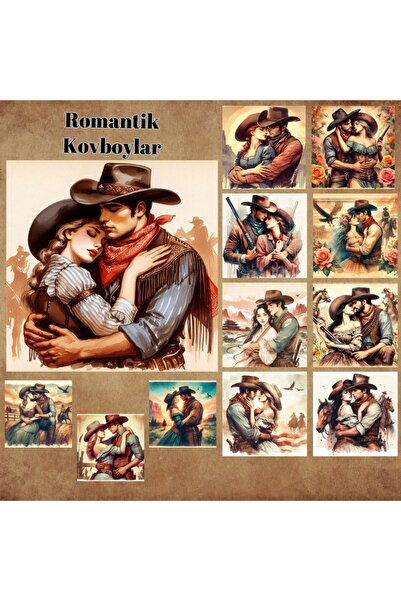 Pink Swan Craft Vintage Kauboji - 12 komada set naljepnica za spomenar, bulle...