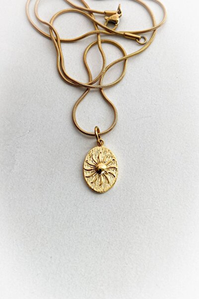 roshel Çelik Madalyon Güneş Model  İnce Zincir Paslanmaz Çelik Kolye