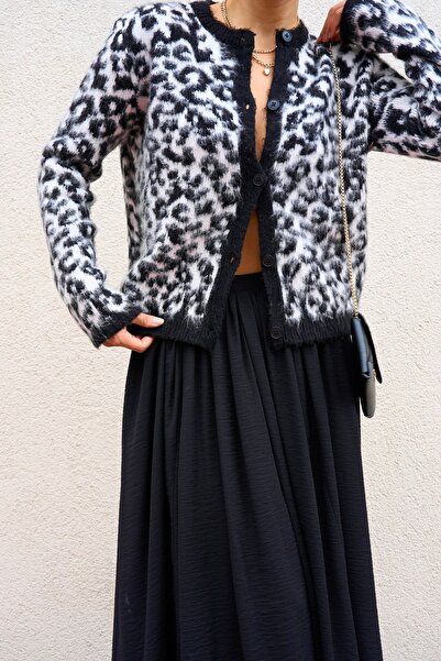 Lupies Black Leopard Patterned Women's Cardigan - Soft Equivalent