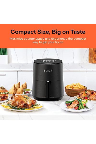 Nutricook Air Fryer Mini 3.3L Digital 1500W with 8 Presets, Touch Control Panel - Black NC-AFM033K