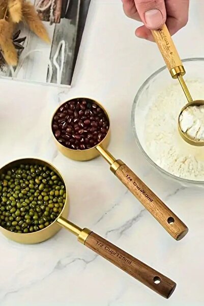 Genel Markalar Gold Ölçü Kaşığı Seti 4lü Ahşap Saplı Ölçü Kabı Seti