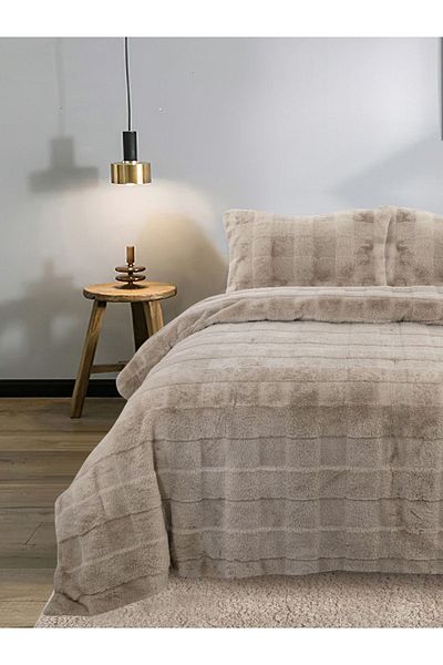 YGT Home Sonnia Rabbit Feather Bedspread Set - Double, Beige, Plush 220X240