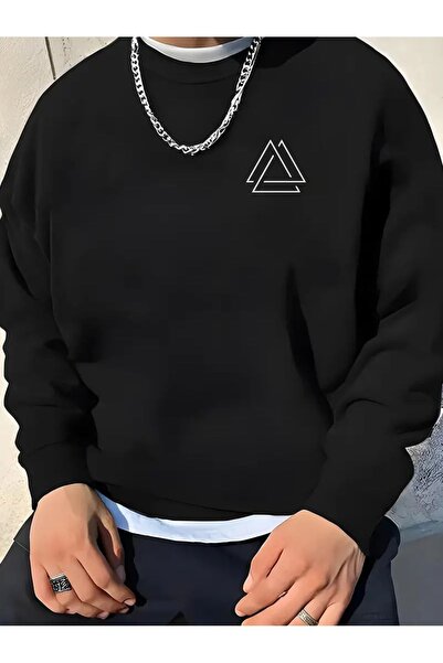 AEMİ Unisex Μαύρο Oversize Φούτερ - Crew Neck, 3 Κλωστές