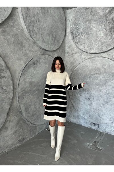 NATUFIAN STORE Rochie de damă tricotată cu dungi midi
