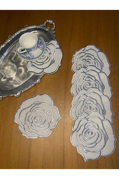 Smiling Home 6 Λευκά Ασημί Χρώμα Ροζ Μοτίβο Κοκτέιλ Παρουσίασης Χαρτοπετσέτες