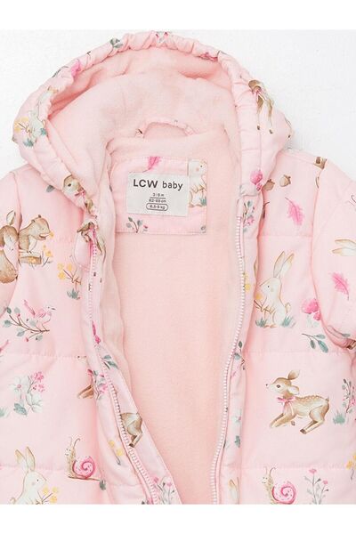 LC Waikiki LCW baby Pembe Kapüşonlu Baskılı Kız Bebek Astronot Mont CENT TRADE