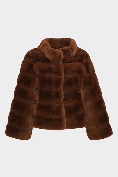 Açelya Okcu Premium Stand Collar Women's Rex Faux Fur Jacket
