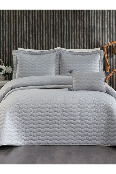 YGT Home Maria Gray Double 4 Piece Bed Cover Set - Dowry Design, 250X260