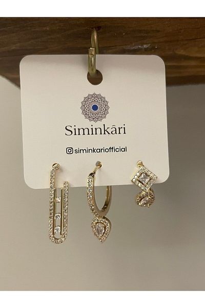 Siminkari Geometric Drop Motif Steel Earring Set