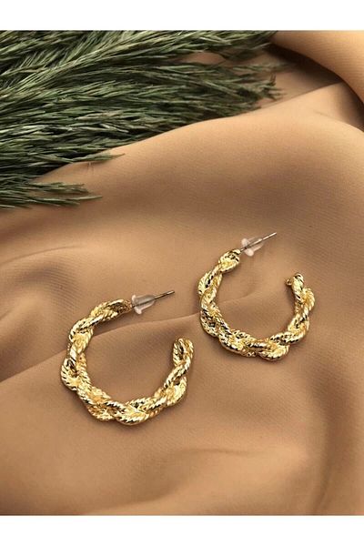Eylülün Takısı Vintage Stud Gold Color Hoop Earrings