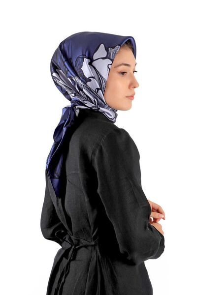 Bursa İpek Eșarfă de mătase Sura - Model Begonia bleumarin