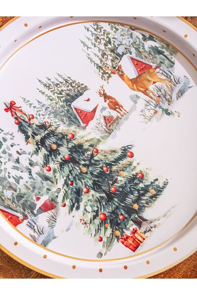 LC Waikiki Beyaz YIlbaşı Temalı Yuvarlak Tepsi 25 Cm