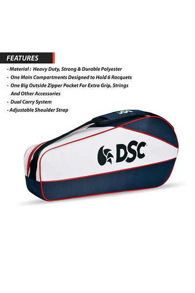 DSC Badminton kit Bag | Color: Navy/White | Size: Large | For Men & Boys | One main compartment