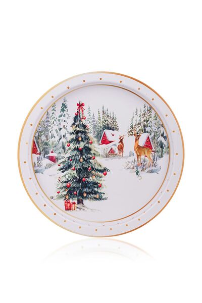 LC Waikiki Beyaz YIlbaşı Temalı Yuvarlak Tepsi 25 Cm