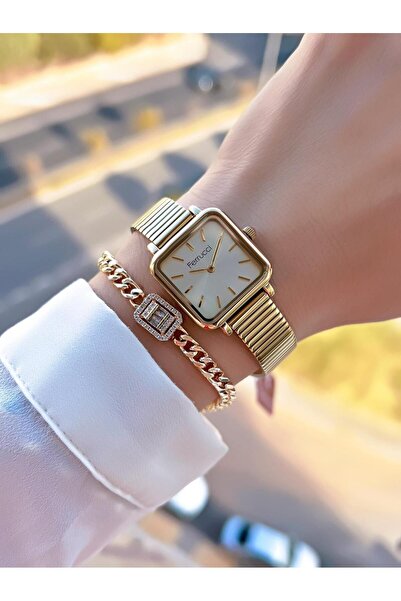 Ferrucci ساعة يد نسائية بحزام فولاذي ملون مقاوم للماء بطول 30 مترًا + سوار BF...