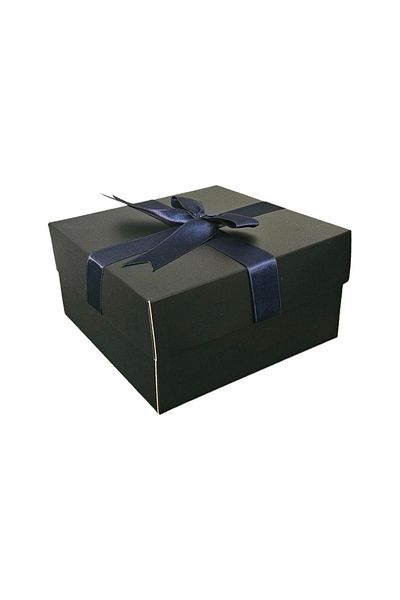HEDİYEDİYE Black Gift Box - Navy Blue Ribbon, Empty