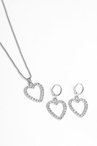 EUROMODA Heart Patterned Necklace and Earring Set